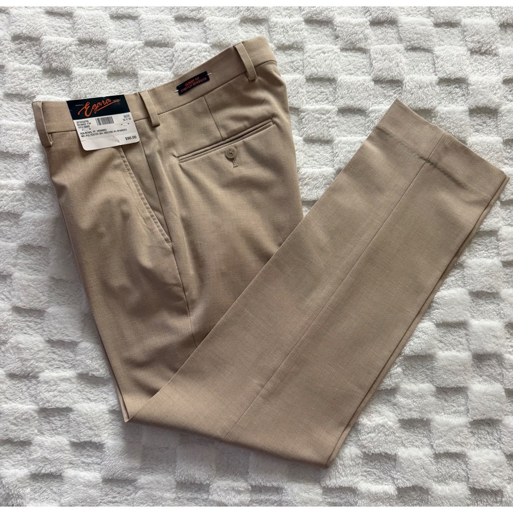 Egara Mens Skinny Fit Stretch Dress Pants Tan Khaki 32x30 NWT